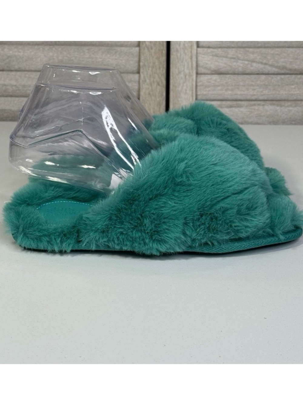 STARS ABOVE Cozy Faux Fur Slipper/Slides w Criss Cross Straps Green/Paris-S(5/6)